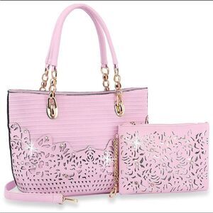 Brand New Elegant Rhinestone Bling Pink Handbag Set